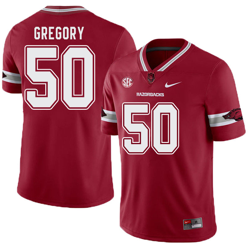 Men #50 Eric Gregory Arkansas Razorbacks College Football Alternate Jerseys-Cardinal